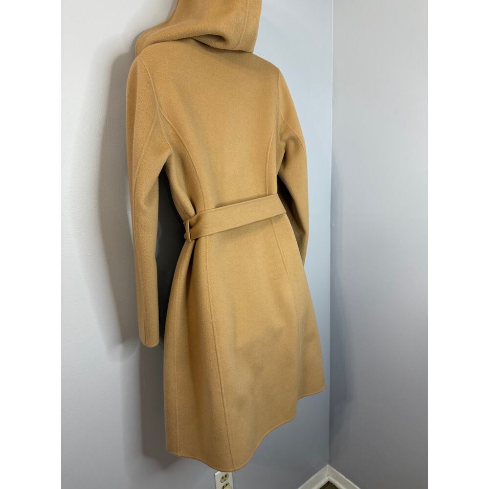 Theory Wilrose New Divide Wool Cashmere Wool Hooded Belted Wrap Coat Tan Sz S - Picture 11 of 14